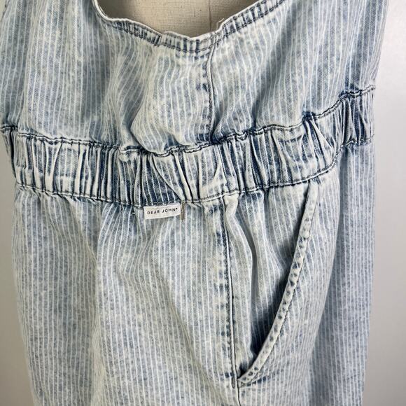 Dear John Sivan Denim Tank Jumpsuit Faded Railroad Stripes Blue White - Picture 7 of 13